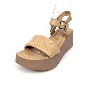 Seychelles Nude High Alert Leather Ankle Wedge Sandal Size 7.5